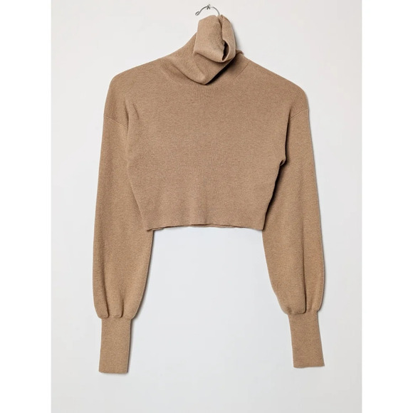 ARITZIA WILFRED Rebecca Sweater Merino Wool Light Brown Cropped Turtleneck XXS - Picture 6 of 10